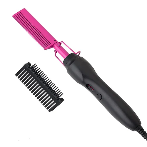 Homfu Electric Hot Comb Hair Straightener Heat Pressing Comb Ceramic Curling Flat Iron Curler Designed Hair Straightener Brush for Natural Black ,Anti-Scald Beard Straightening Electric Press Comb